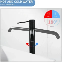 Homelody Noir Mitigeur de Lavabo Robinet Salle de Bain Haut Robinet pour Vasque Bec Pivotant en Inox SS304 pour Salle de Bain