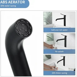 Homelody Noir Mitigeur de Lavabo Robinet Salle de Bain Haut Robinet pour Vasque Bec Pivotant en Inox SS304 pour Salle de Bain