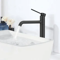 Homelody Noir Mitigeur de Lavabo Robinet Salle de Bain Haut Robinet pour Vasque Bec Pivotant en Inox SS304 pour Salle de Bain