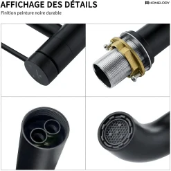 Homelody Noir Mitigeur de Lavabo Robinet Salle de Bain Haut Robinet pour Vasque Bec Pivotant en Inox SS304 pour Salle de Bain