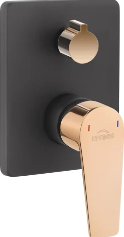 Invena Noir/Or Rose Laiton Mur Cache Melangeur Douche Robinet Simple Levier Unique avec Bouton Douchette/Pluie* Robinet De Douche