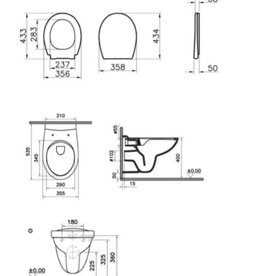 Vitra Normus WC suspendu sans bride avec abattant frein de chute, Blanc (7855-003-6169)* Wc Suspendu