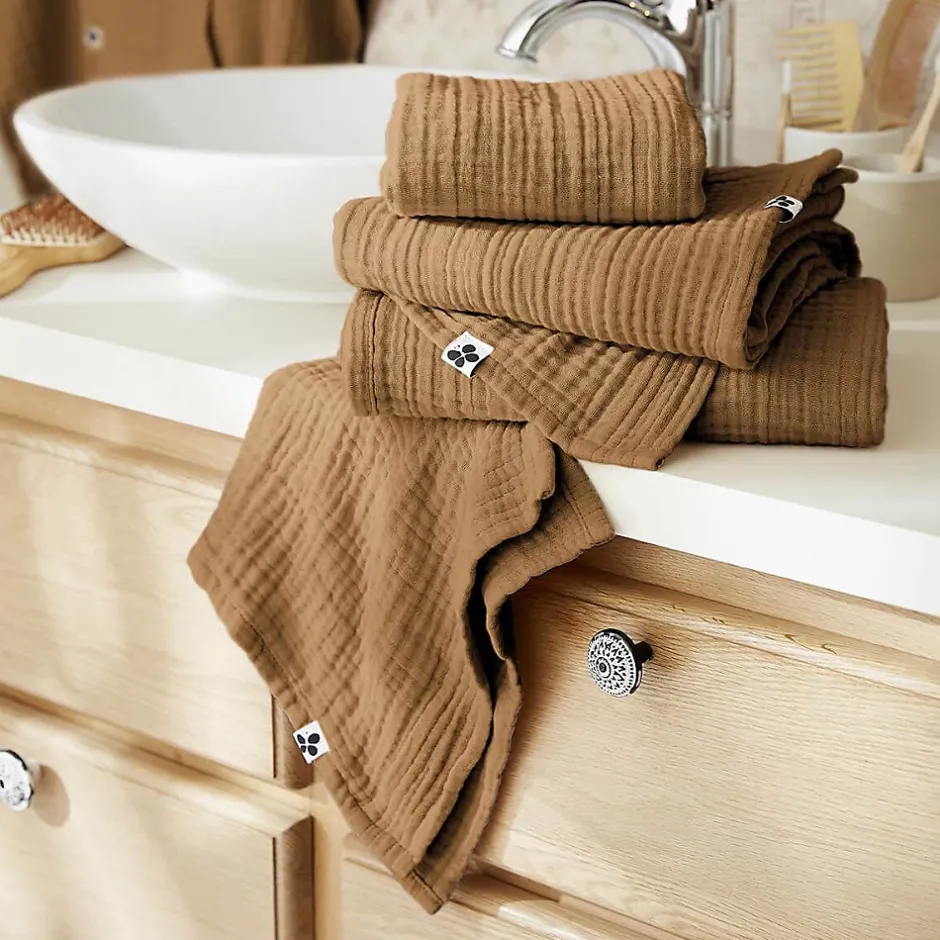 Altobuy OUREA - Serviette de Toilette 50x90cm Gaze de Coton Camel* Serviette De Toilette