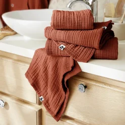 Altobuy OUREA - Serviette de Toilette 50x90cm Gaze de Coton Terracotta