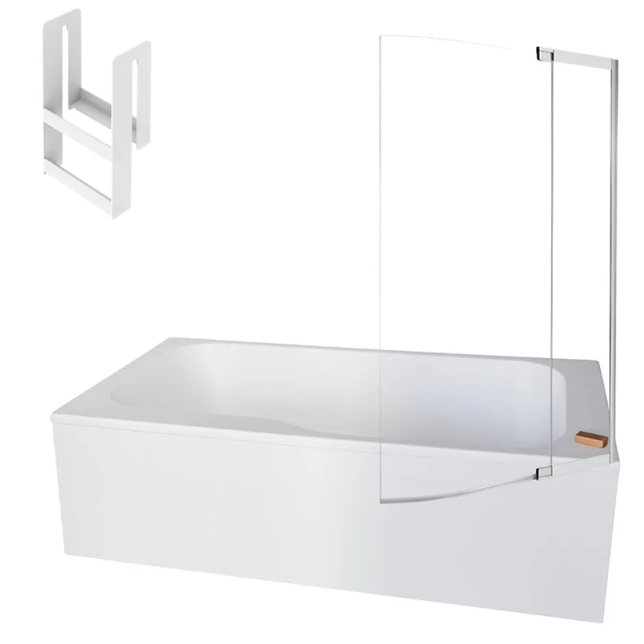 Jacob Delafon Pack baignoire bain douche 160 x 85 Malice version droite blanc mat + tablier en angle + pare bain + étagère