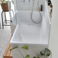 Jacob Delafon Pack baignoire bain douche 160 x 90 Neo version gauche + pare bain chromé