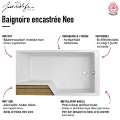 Jacob Delafon Pack baignoire bain douche 160 x 90 Neo version droite + tablier de baignoire en angle* Baignoire Droite