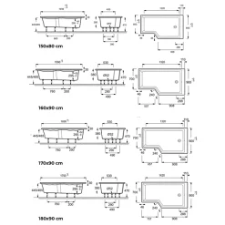 Jacob Delafon Pack baignoire bain douche 170 x 90 Neo version droite + tablier de baignoire en angle