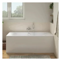 Jacob Delafon Pack baignoire droite 180 x 80 Elise + mitigeur bain douche chromé + vidage