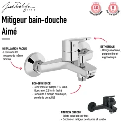 Jacob Delafon Pack baignoire droite 180 x 80 Elise + mitigeur bain douche chromé + vidage