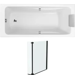 Jacob Delafon Pack baignoire droite 180 X 80 Odéon Up + pare bain 2 volets noir mat