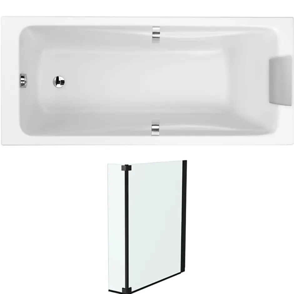 Jacob Delafon Pack baignoire droite 180 X 80 Odéon Up + pare bain 2 volets noir mat