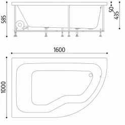 Sanitaire Pack baignoire POP asymétrique 160x100 angle à gauche avec tablier* Baignoire Asymétrique