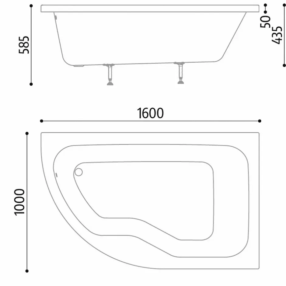 Sanitaire Pack Baignoire POP asymétrique 160x100 angle à droite avec tablier* Baignoire Asymétrique