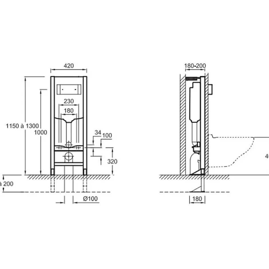 Jacob Delafon Pack bâti support WC autoportant 3/6L + plaque