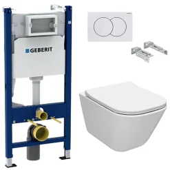 Geberit Pack Bâti-support + WC sans bride Roca Gap + Abattant slim, softclose + Plaque blanche (GAPGEB3)* Wc Suspendu