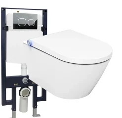 Bernstein Pack Bâti-support G3008 + Toilettes Japonais céramique, WC lavant japonais - 38,4x59,3x38cm - Basic 1102 - Plaque 4111 Satin* Wc Japonais