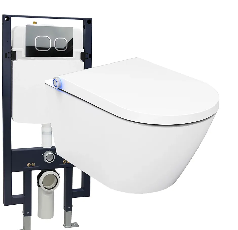 Bernstein Pack Bâti-support G3008 + Toilettes Japonais céramique, WC lavant japonais - 38,4x59,3x38cm - Basic 1102 - Plaque 4111 Blanc mat* Wc Japonais