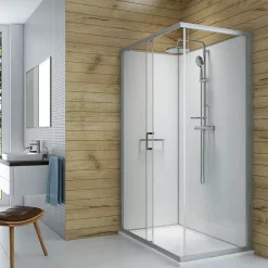 Leda Pack cabine de douche 120 x 90 cm Karamineral 2 porte coulissante + receveur de douche antidérapant* Cabine De Douche