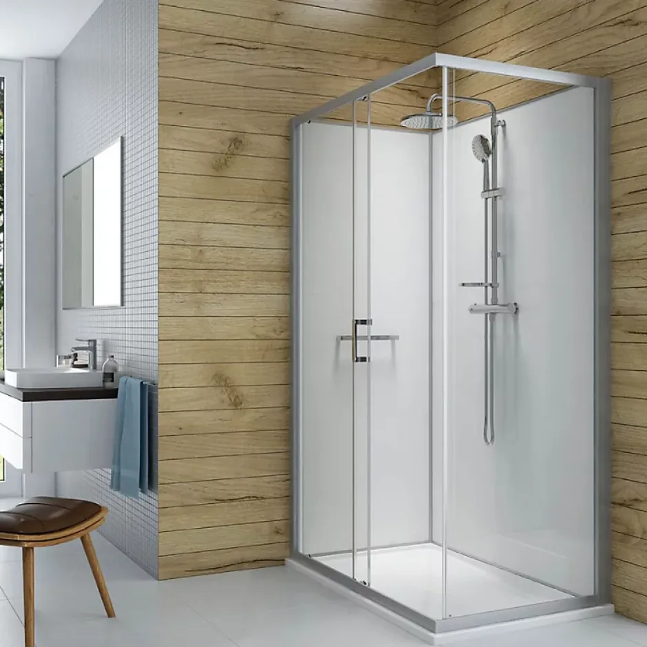 Leda Pack cabine de douche 120 x 90 cm Karamineral 2 porte coulissante + receveur de douche antidérapant* Cabine De Douche