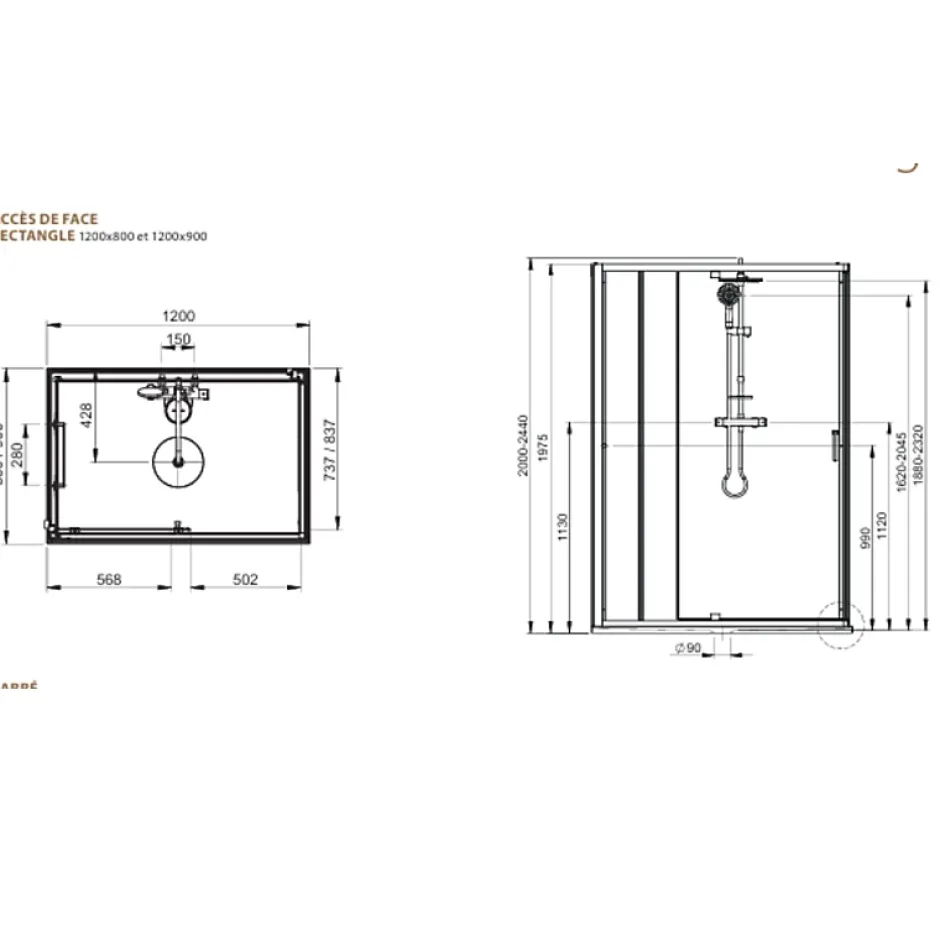 Leda Pack cabine de douche 120 x 90 cm Karamineral 2 porte coulissante + receveur de douche antidérapant* Cabine De Douche