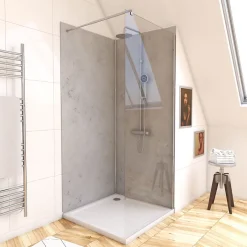 Galedo Pack de 2 panneaux muraux de salle de bains, gris effet pierre avec profilés chromés, l.90+90 x H.210 x P.0,3 cm, Homestone