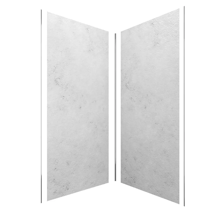 Galedo Pack de 2 panneaux muraux de salle de bains, gris effet pierre avec profilés chromés, l.90+90 x H.210 x P.0,3 cm, Homestone