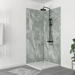 Galedo Pack de 2 panneaux muraux de salle de bains, vert effet pierre avec profilés chromés, l.90+90 x H.210 x P.0,3 cm, Homestone* Panneau Mural De Salle De Bains