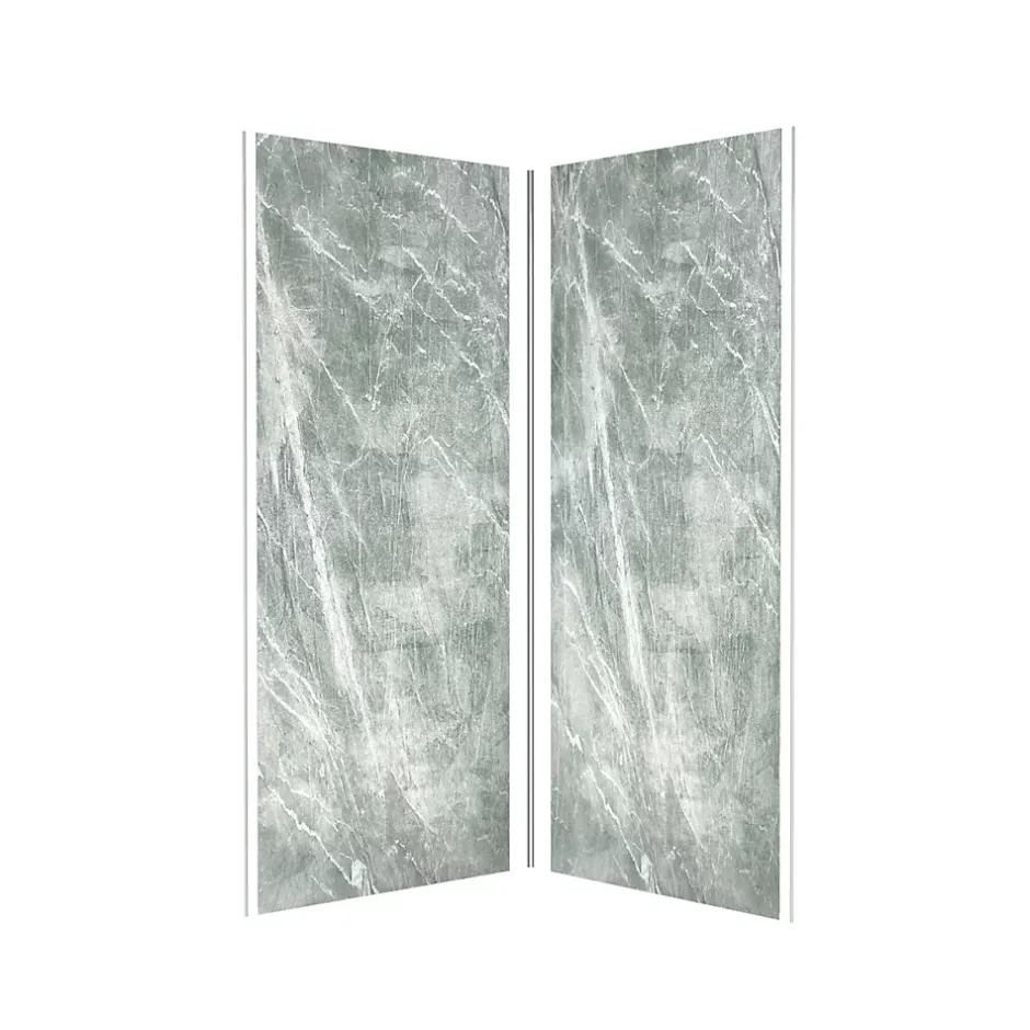 Galedo Pack de 2 panneaux muraux de salle de bains, vert effet pierre avec profilés chromés, l.90+90 x H.210 x P.0,3 cm, Homestone* Panneau Mural De Salle De Bains
