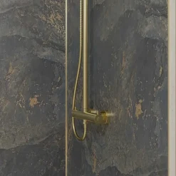 Galedo Pack de 2 panneaux muraux de salle de bains, gris et doré effet pierre avec profilés dorés, l.120+90 x H.210 x P.0,3 cm, Homestone* Panneau Mural De Salle De Bains