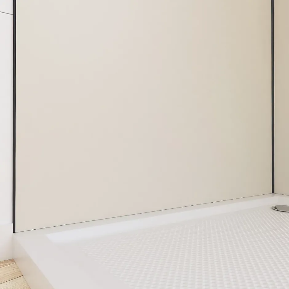 Galedo Pack de 2 panneaux muraux de salle de bains, ivoire avec profilés noirs, l.90+90 x H.210 x P.0,3 cm, Alucolors* Panneau Mural De Salle De Bains
