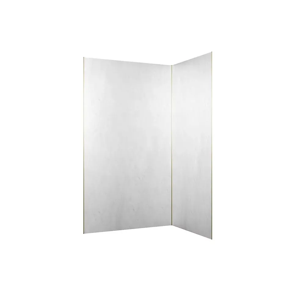 Galedo Pack de 2 panneaux muraux de salle de bains, blanc effet pierre avec profilés dorés, l.120+90 x H.210 x P.0,3 cm, Homestone