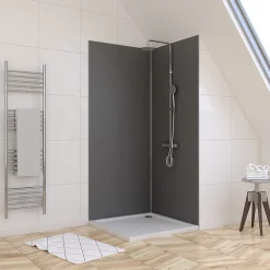 Galedo Pack de 2 panneaux muraux de salle de bains, gris foncé avec profilés chromés, l.90+90 x H.210 x P.0,3 cm, Alucolors* Panneau Mural De Salle De Bains