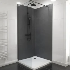 Galedo Pack de 2 panneaux muraux de salle de bains, gris foncé effet ardoise avec profilés noirs, l.90+90 x H.210 x P.0,3 cm, Homestone
