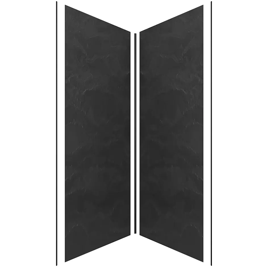 Galedo Pack de 2 panneaux muraux de salle de bains, gris foncé effet ardoise avec profilés noirs, l.90+90 x H.210 x P.0,3 cm, Homestone