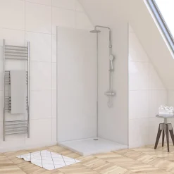 Galedo Pack de 2 panneaux muraux de salle de bains, blanc avec profilés chromés, l.90+90 x H.210 x P.0,3 cm, Alucolors* Panneau Mural De Salle De Bains