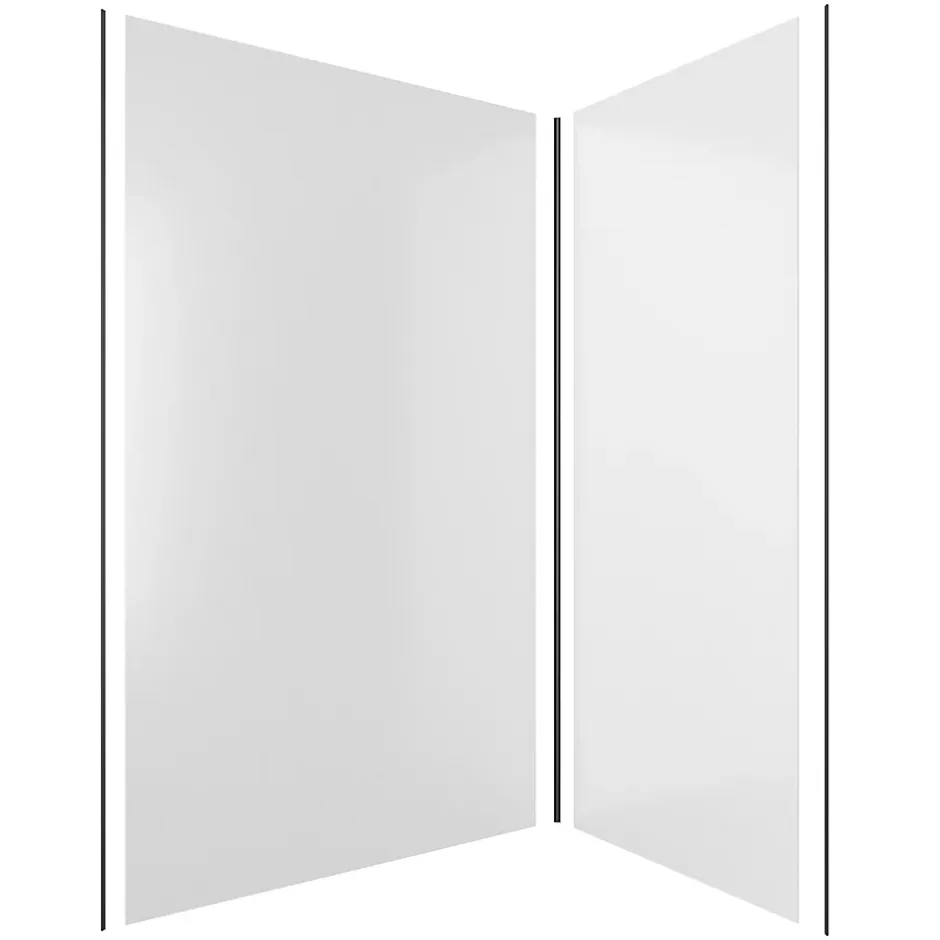 Galedo Pack de 2 panneaux muraux de salle de bains, blanc avec profilés noirs, l.120+90 x H.210 x P.0,3 cm, Alucolors