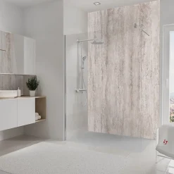 Schulte Pack de 2 panneaux muraux de salle de bains l.100 x H.255 cm, effet travertin beige structuré , DécoDesign Softtouch* Panneau Mural De Salle De Bains