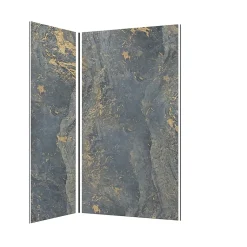 Galedo Pack de 2 panneaux muraux de salle de bains, gris et doré effet marbre avec profilés noirs, l.120+90 x H.210 x P.0,3 cm, Homestone* Panneau Mural De Salle De Bains