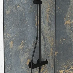 Galedo Pack de 2 panneaux muraux de salle de bains, gris et doré effet marbre avec profilés noirs, l.120+90 x H.210 x P.0,3 cm, Homestone* Panneau Mural De Salle De Bains