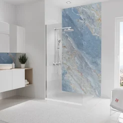 Schulte Pack de 2 panneaux muraux de salle de bains l.100 x H.255 cm, effet marbre bleu, DécoDesign Softtouch