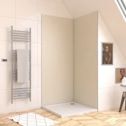 Galedo Pack de 2 panneaux muraux de salle de bains, ivoire avec profilés chromés, l.90+90 x H.210 x P.0,3 cm, Alucolors* Panneau Mural De Salle De Bains