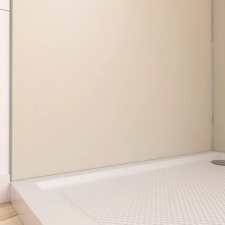 Galedo Pack de 2 panneaux muraux de salle de bains, ivoire avec profilés chromés, l.90+90 x H.210 x P.0,3 cm, Alucolors* Panneau Mural De Salle De Bains