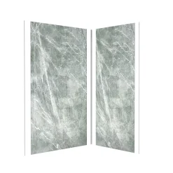 Galedo Pack de 2 panneaux muraux de salle de bains, vert effet pierre avec profilés chromés, l.120+90 x H.210 x P.0,3 cm, Homestone