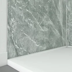 Galedo Pack de 2 panneaux muraux de salle de bains, vert effet pierre avec profilés chromés, l.120+90 x H.210 x P.0,3 cm, Homestone