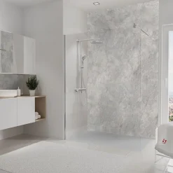 Schulte Pack de 2 panneaux muraux de salle de bains l.100 x H.255 cm, effet pierre gris et argenté , DécoDesign Softtouch