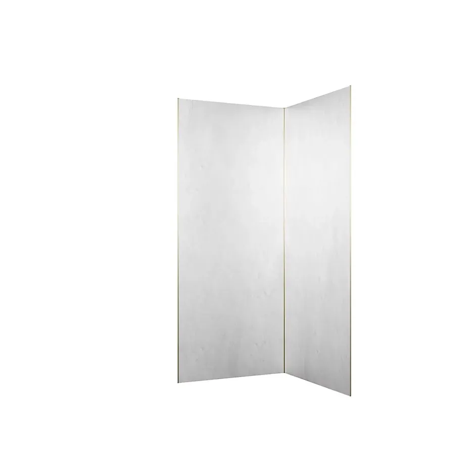 Galedo Pack de 2 panneaux muraux de salle de bains, blanc effet pierre avec profilés dorés, l.90+90 x H.210 x P.0,3 cm, Homestone