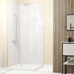 Galedo Pack de 2 panneaux muraux de salle de bains, blanc effet pierre avec profilés chromés, l.90+90 x H.210 x P.0,3 cm, Homestone* Panneau Mural De Salle De Bains