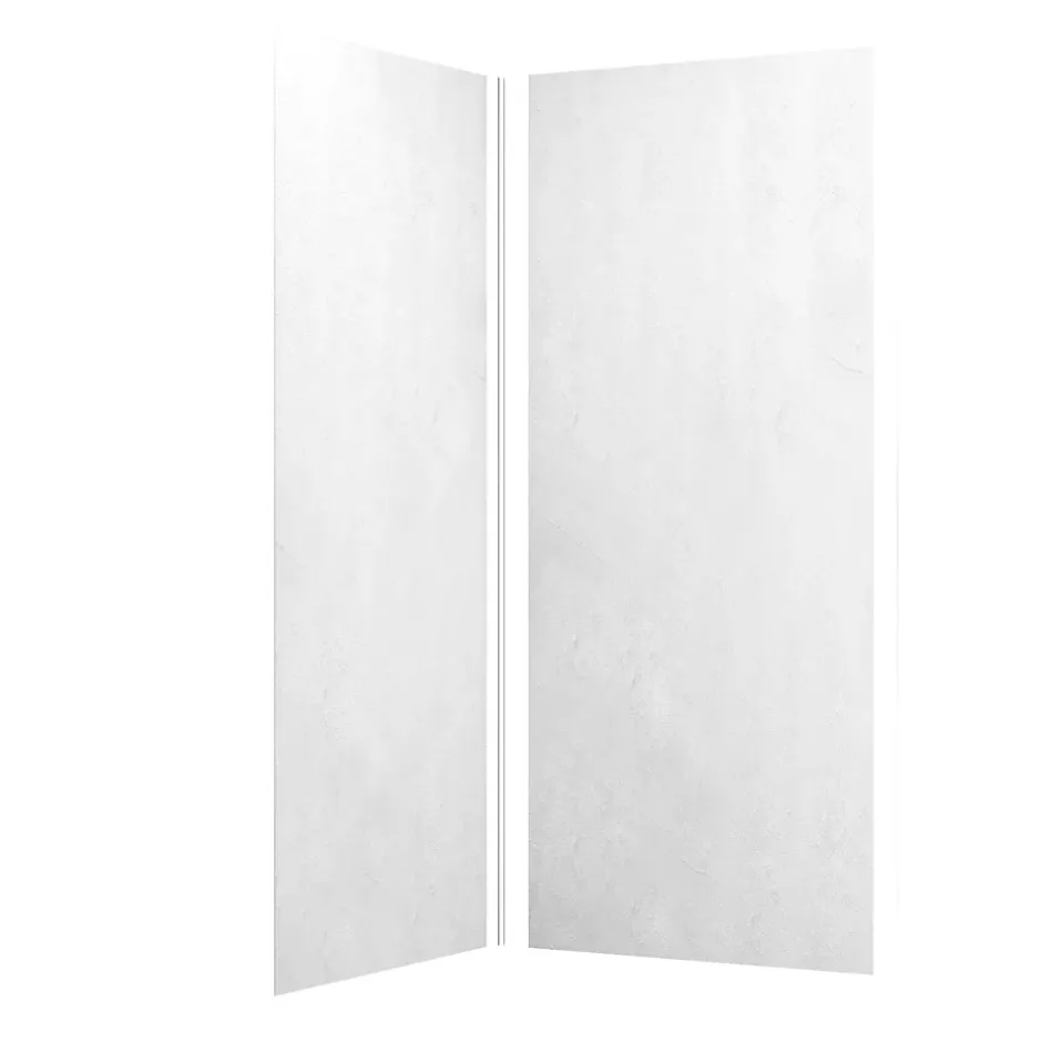 Galedo Pack de 2 panneaux muraux de salle de bains, blanc effet pierre avec profilés chromés, l.90+90 x H.210 x P.0,3 cm, Homestone* Panneau Mural De Salle De Bains
