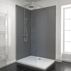 Galedo Pack de 2 panneaux muraux de salle de bains, gris foncé avec profilés noirs, l.120+90 x H.210 x P.0,3 cm, Alucolors* Panneau Mural De Salle De Bains